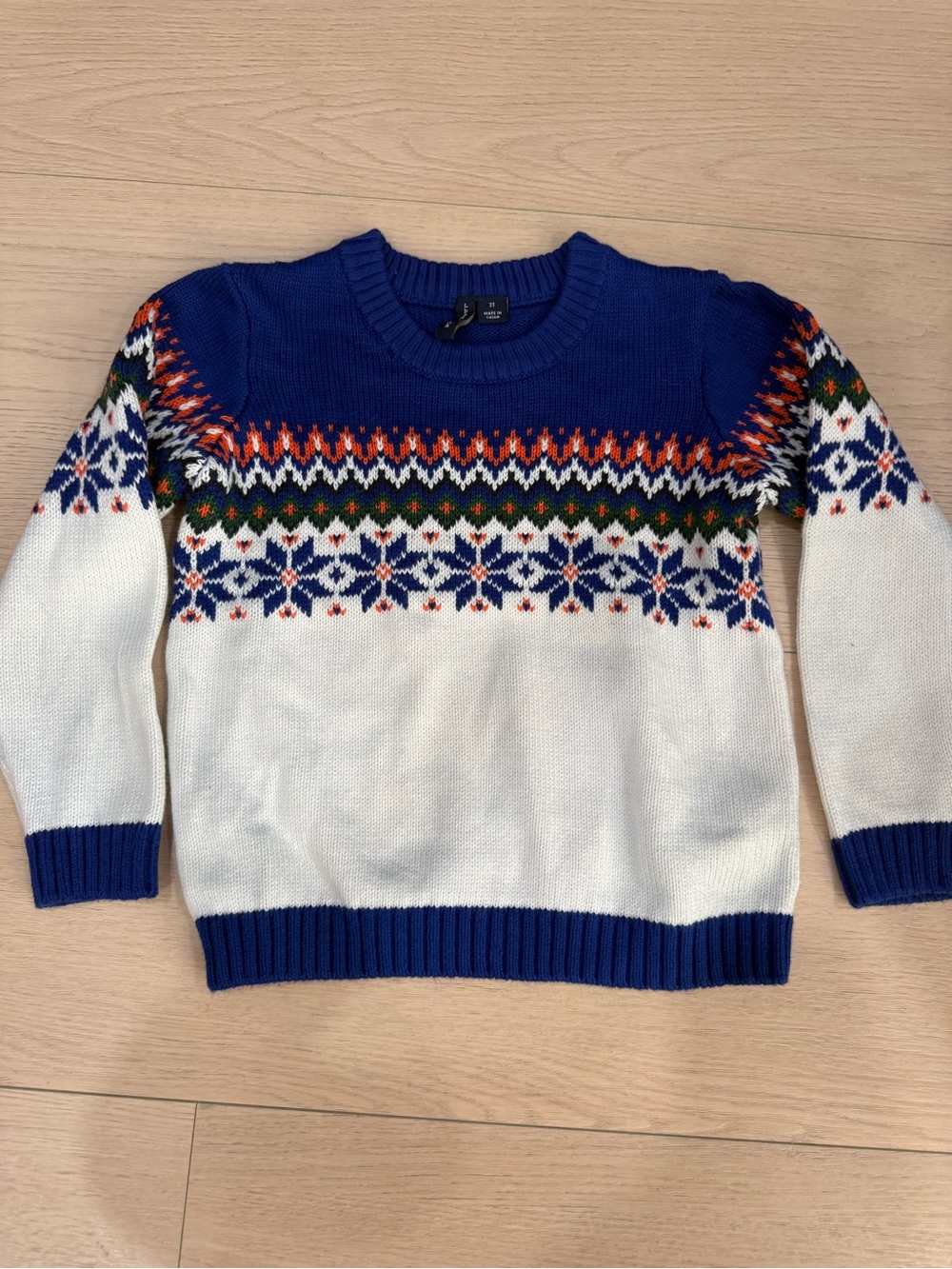 Janie and Jack Blue, White & Green Fair Isle Crewneck Sweater | 2T
